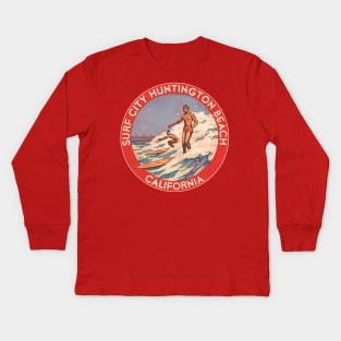 Retro Huntington Beach CA 70s Surf City Souvenir Kids Long Sleeve T-Shirt